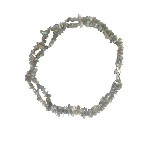 Labradorite Gemstone Chip Bead Necklace 36 Inches - Picture 3 of 11